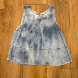🌟WILFRED🌟 TIE DYE LAYERED OPEN BACK LINEN TANK TOP BLUE SZ XS
